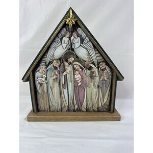 Hand Painted Relief Tile Nativity Holy Family Christmas Primitive Religious